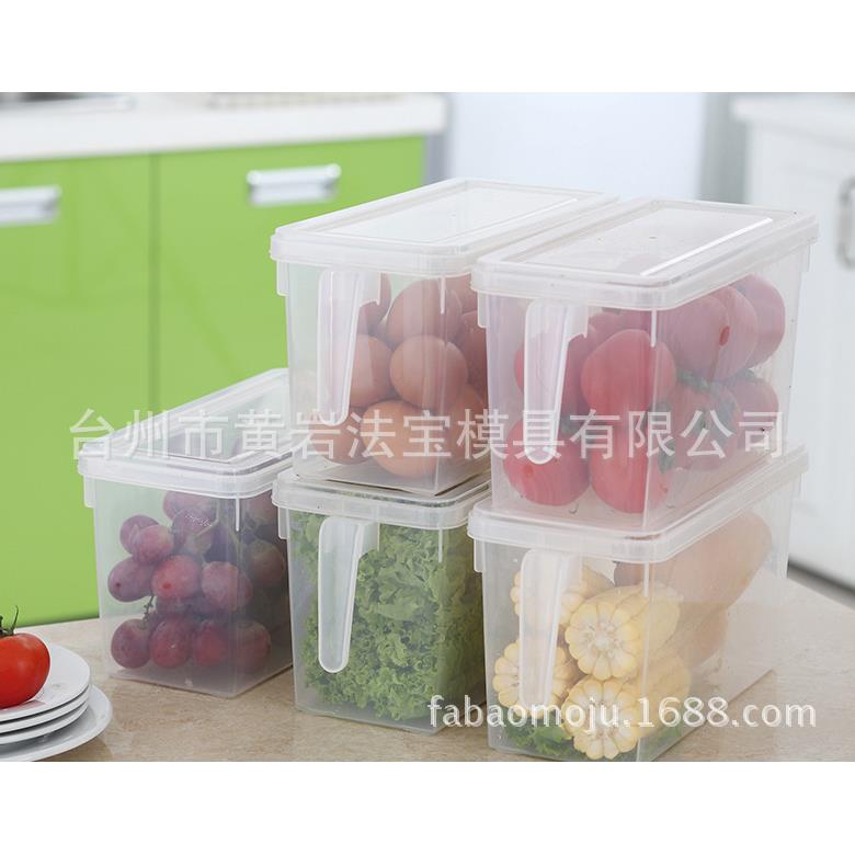 冰箱水果蔬菜带盖保鲜盒 厨房食物收纳盒带手柄 冰箱盒塑料模具现