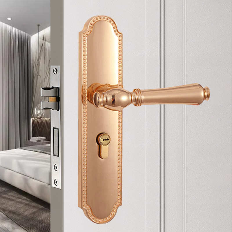 现代静音门锁磁吸金色黑色卧室房间门锁具门把手美式套装实木门锁