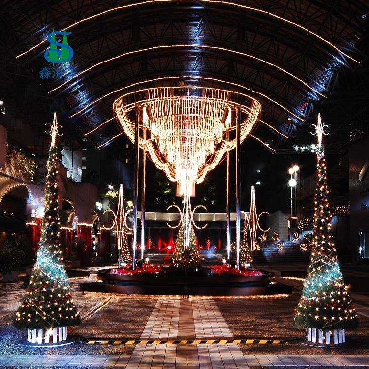大型圣诞树5米 酒店商场广场圣诞节装饰工程 钢架led带灯圣诞树