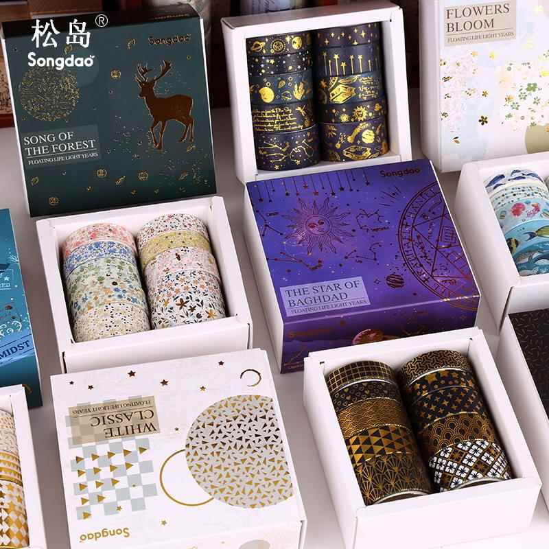 盒装烫金胶带 和纸黑金浮生光年烫金胶带 小清新烫银手账DIY胶带