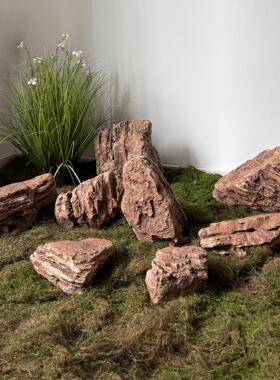 户外园林景观假石头彷真黄色玻璃纤维石头不规则千层石造景绿植搭