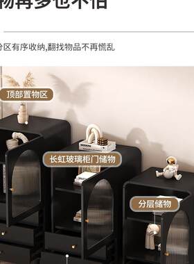 黑色复古风边矮餐发小五电斗柜卧室客无品牌/厅靠墙视柜旁沙置物