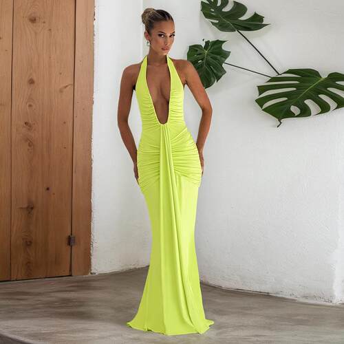 Womens Backless Bodycon Dress Elegant Solid Color