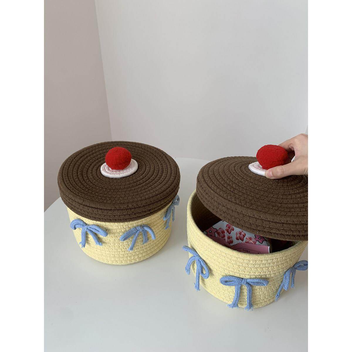 馨帮帮杂货铺 可爱棉线 线编织收纳筐带盖子防尘桌面收纳篮摆件收,收纳整理,毛绒玩具收纳桶/箱,淘宝优惠券,粉丝福利购,淘宝优惠卷