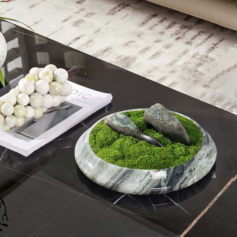 现代天然大理石盆栽绿植花盆花器中式售楼部茶几青苔植物花盆摆件,家居饰品,装饰摆件,淘宝优惠券,粉丝福利购,淘宝优惠卷