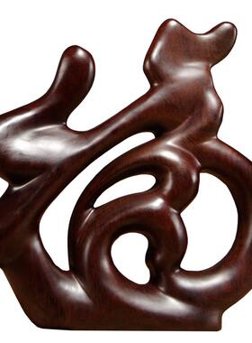 黑檀木雕福字摆件家居玄关装饰工艺品福气临门客厅酒柜电视柜摆件