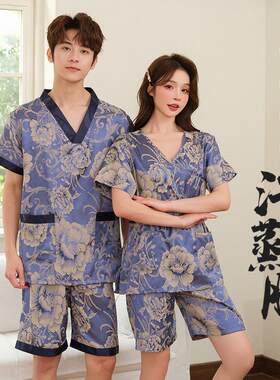 棉质汗蒸服女桑拿洗浴服男采耳服情侣家居服睡衣男大尺码足疗浴袍