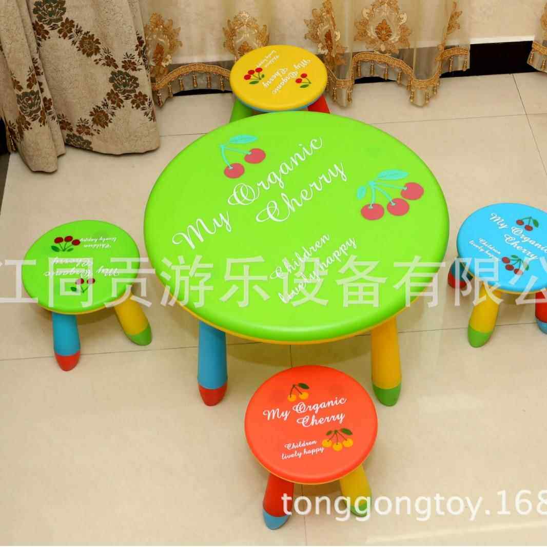 新款直销阿木童圆桌圆凳儿童桌椅套装幼儿园卡通印刷桌动物塑料拆