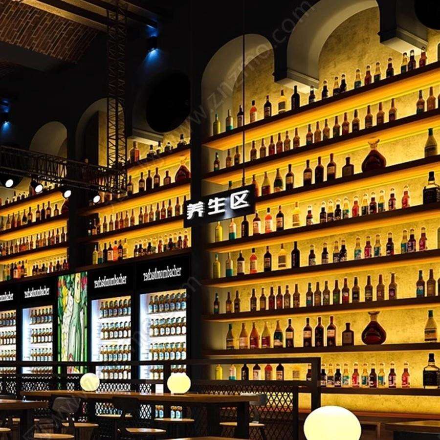 一字型吧台酒架置物架墙上架子工业风挂墙简易实木商用红酒架壁挂