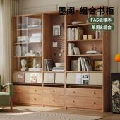 全实木橡木卡座书柜一体整墙落地置物架收纳柜客厅书房书架展示柜
