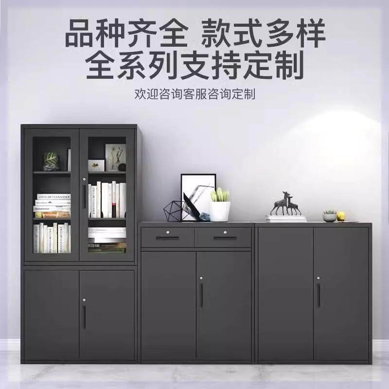 黑色高端文件柜办公室财务带锁凭证柜拆装铁皮资料柜玻璃矮柜书柜
