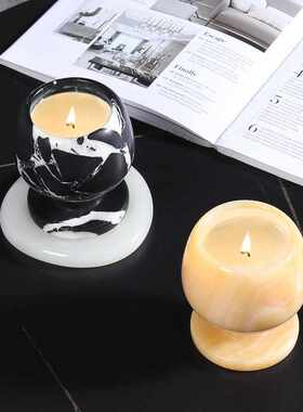 蜡烛酒店摆件烛台天然艺术样板房轻奢创意浪漫大理石氛围杯