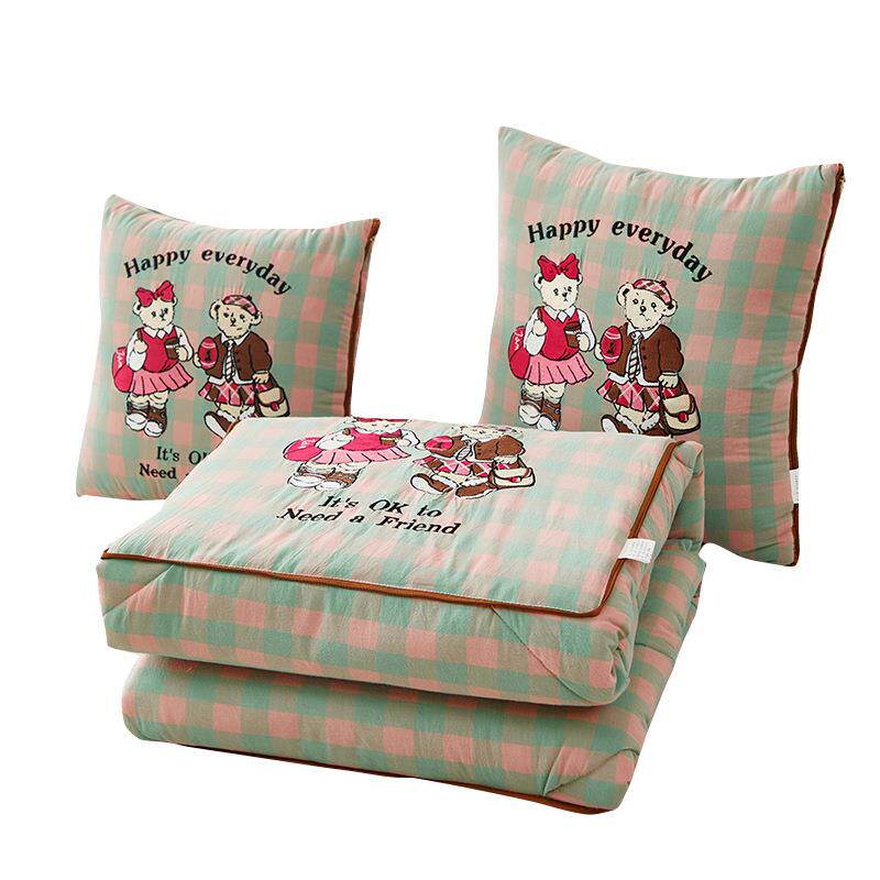 全棉格子熊抱枕被客厅沙发办公室汽车午睡靠枕被礼品萌趣卡通