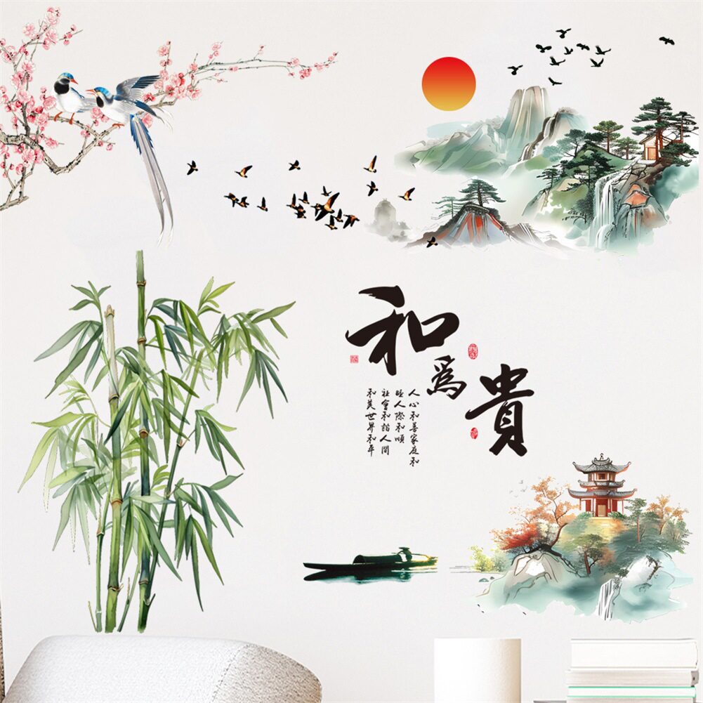 山水画背景墙中国古风软装墙贴图片