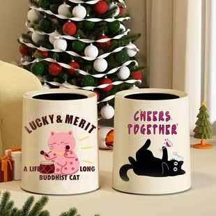 创意高颜值猫垃圾筒轻奢双层 带盖客厅垃圾桶家用卧室大容2024新款