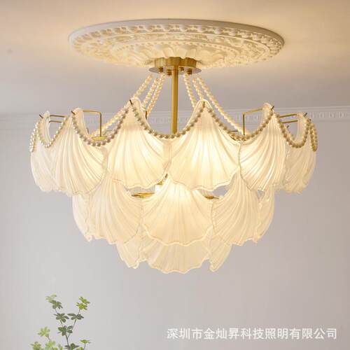 法式轻奢吊灯贝壳珍珠水晶复古现代简约温馨客厅卧室书房餐厅灯具