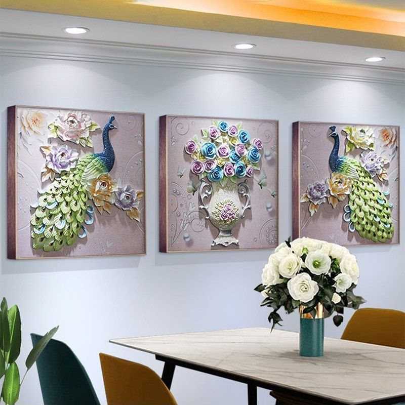客厅背景墙装饰画现代简约三联挂画3D立体浮雕画客厅餐厅孔雀床头图片