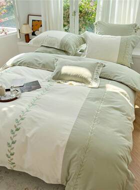 加厚60支全棉磨毛四件套刺绣被套1.8m保暖床上用品黎贝卡加厚保暖