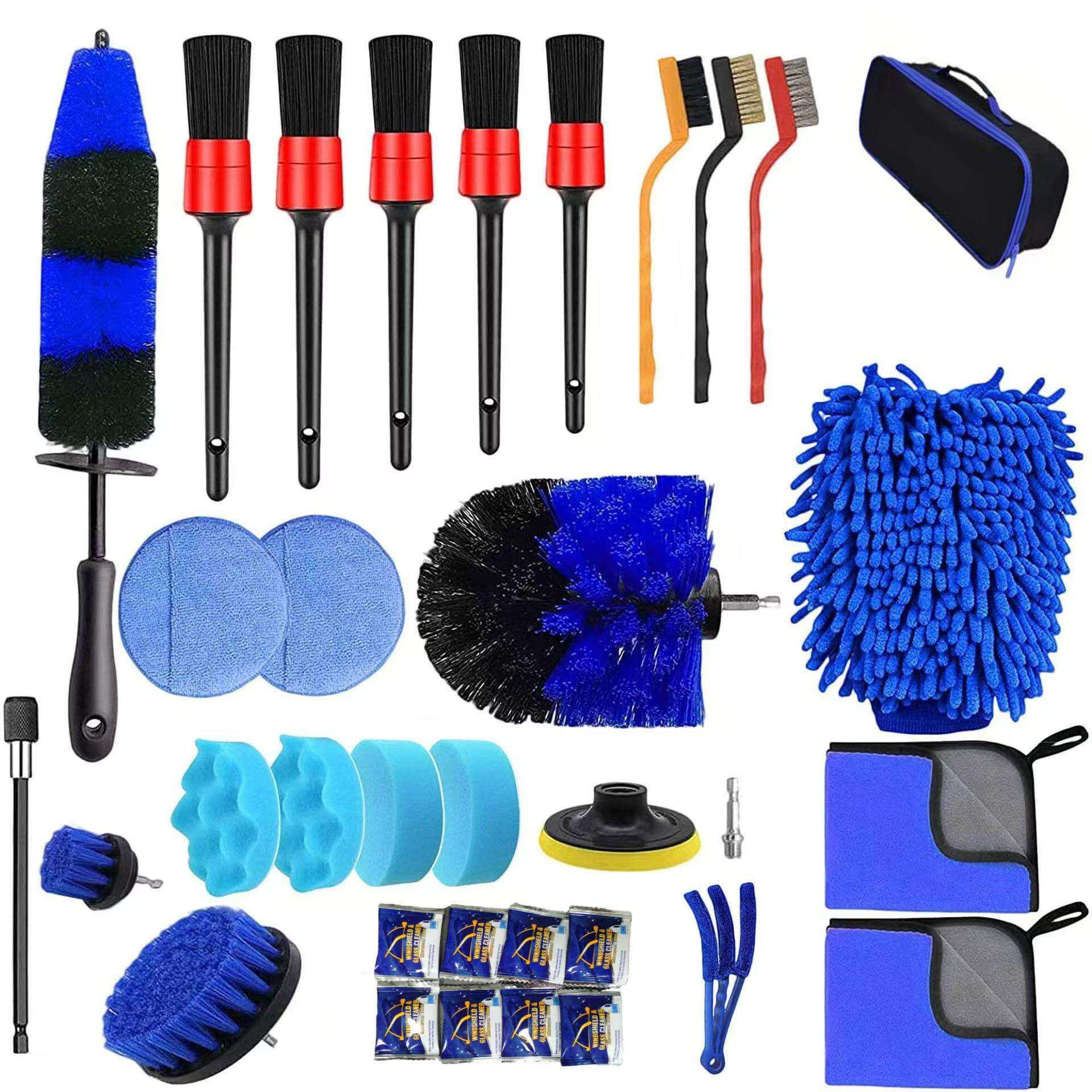 工厂直售汽车清洁组合热卖套装33件套擦车清洁刷轮毂刷电钻刷毛刷