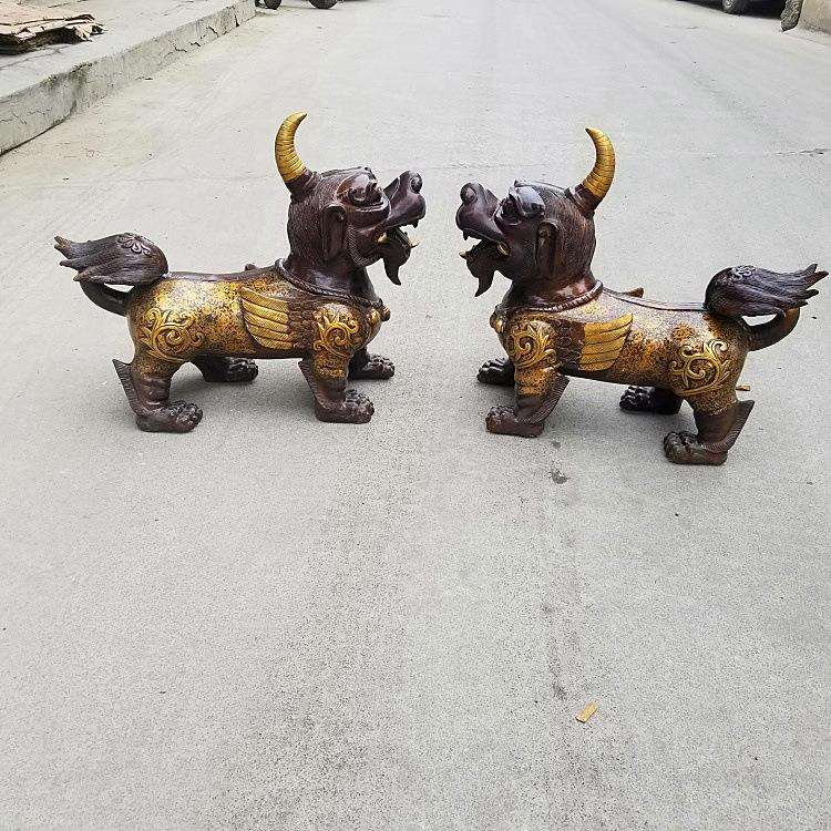 妙音铜艺纯铜鎏金貔貅铜貔貅瑞兽独角兽家居风水铜器工艺摆件