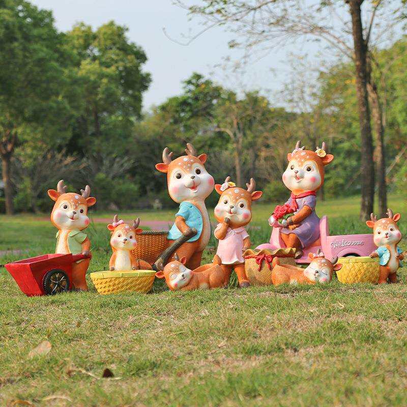 卡通梅花鹿玻璃钢雕塑花缸户外工艺庭院公园花园景观卡通动物摆件