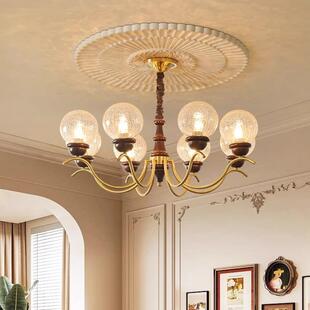 法式 复古房间主卧灯具 中古客厅吊灯实木魔豆灯南洋风大厅主灯美式