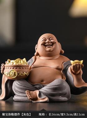 高档聚财弥勒件佛摆招财办大肚家笑佛陶瓷工艺品居客厅公室装饰品