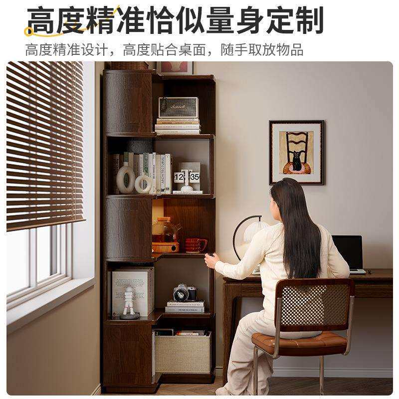 全实木转角书架落地置物架学生家用客厅角柜墙角收纳拐角床头书柜