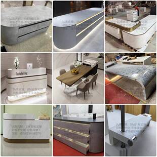 需定制岩板热弯弧形伸缩智能餐桌一体中岛台办公前台吧台储物柜西