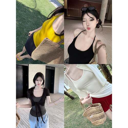 Laareetoo 自带胸垫美背挂脖吊带背心女夏季设计感性感辣妹上衣
