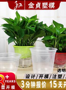 透明塑料花盆模具注塑开模定制简约圆形花盆磨具塑模黄岩制造厂家