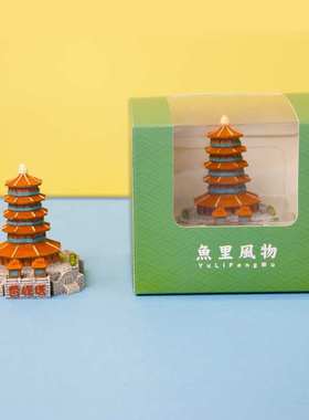 杭州情侣打卡地标小摆件灵隐寺西湖雷峰塔迷你桌面工艺品树脂摆件