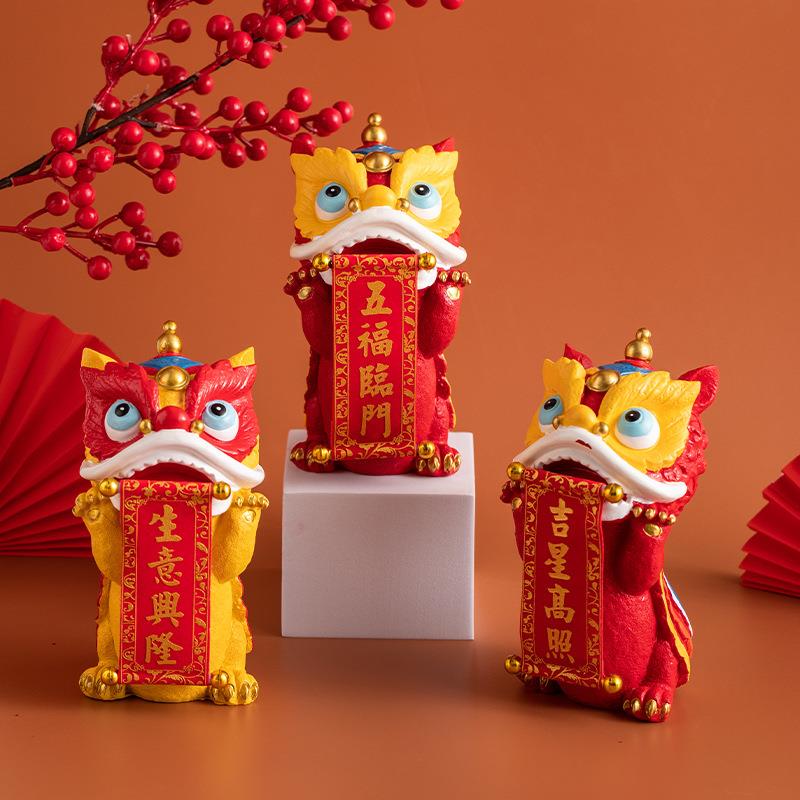 蜀门中国风舞狮树脂装饰桌面家居新年摆件玄关开业乔迁结婚送礼