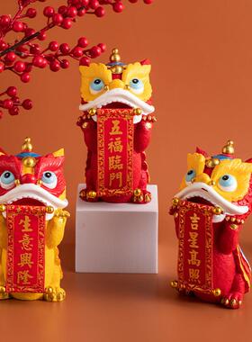 蜀门中国风舞狮树脂装饰桌面家居新年摆件玄关开业乔迁结婚送礼