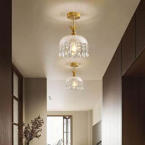 复古法式黄铜水晶玻璃小吊灯田园卧室床头吧台餐厅走廊玄关灯具