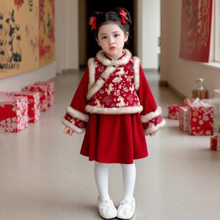 汉服女童马年拜年服冬季 儿童裙子两件套宝宝过年喜庆衣服 2026新款
