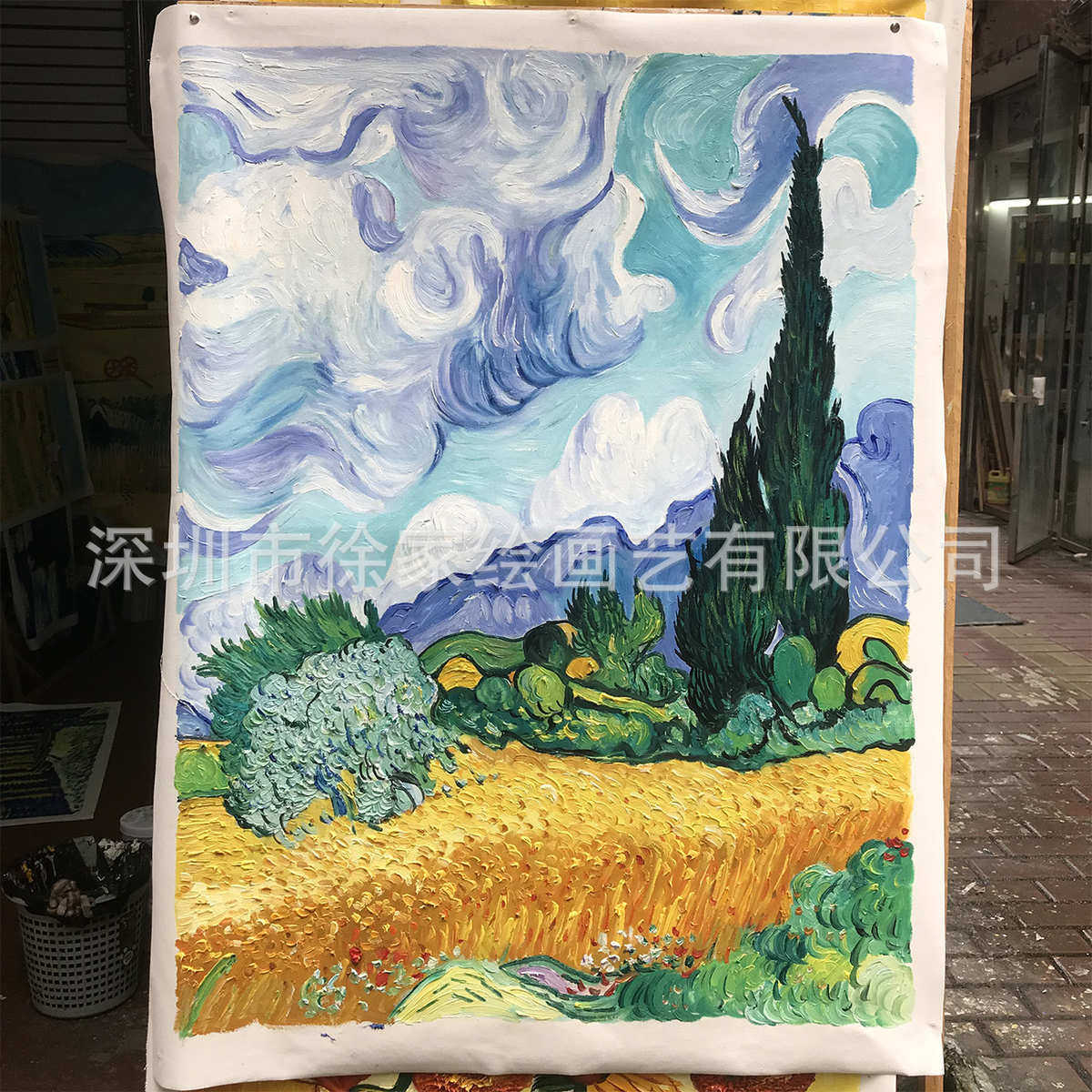 现代手绘松多年款柏树家装会直销酒店所玄关爆芬纯大梵高工厂油画