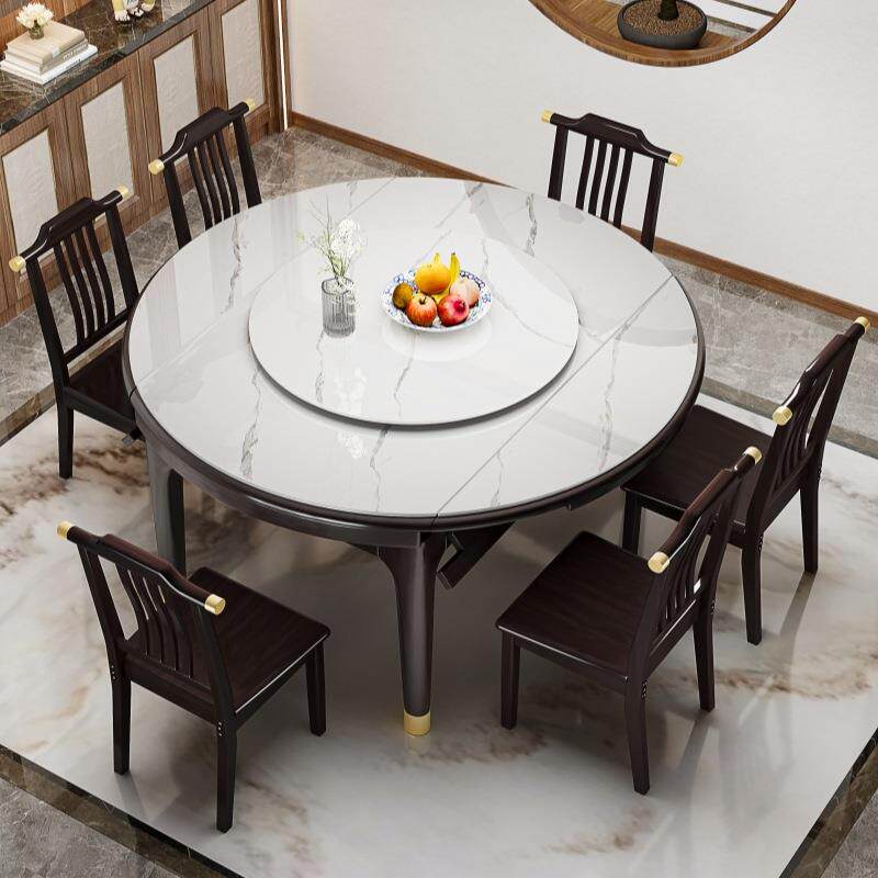 实伸木岩板BOJ餐桌桌椅组合缩现简约轻奢家用吃饭子新代中式折叠