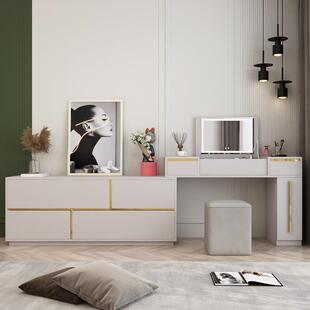 轻奢收纳柜一体镜子可隐藏组合化妆台书桌卧室现代简约翻盖梳妆台