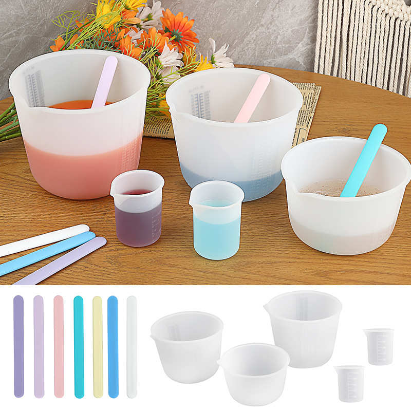 DIY1500ml/1000ml/600ml印字刻度量杯硅胶搅拌棒石膏蜡烛工具套装