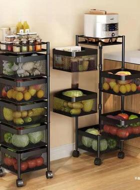 房N2ejfcsf蔬菜置物架多层落地方形可旋转菜篮子厨水角果转沥水带