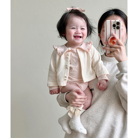 2024春秋套装韩版婴儿刺绣，娃娃领连体，哈衣+外套女宝宝春装两件套