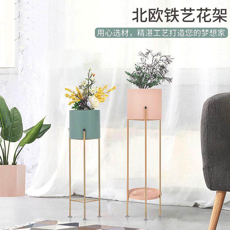 北欧铁艺双层阳台花架落地式多层绿萝花架子花盆架客厅金属置物架