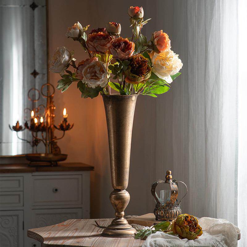 欧式复古金色花瓶婚礼装饰道具特色餐厅桌面铁艺摆件花店插花瓶子