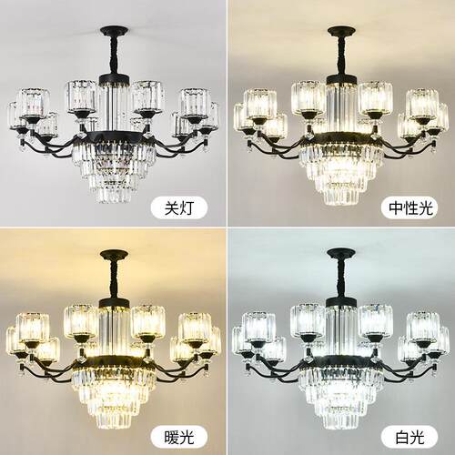新中式水晶吊轻大气客厅奢饭店餐厅挑灯具自建房别墅酒灯532店高