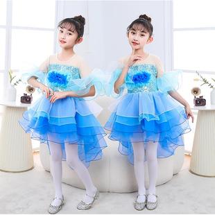 新款 舞蓬台2演出服浪花朵朵童表演服可爱蓬裙主持走秀216 儿新款