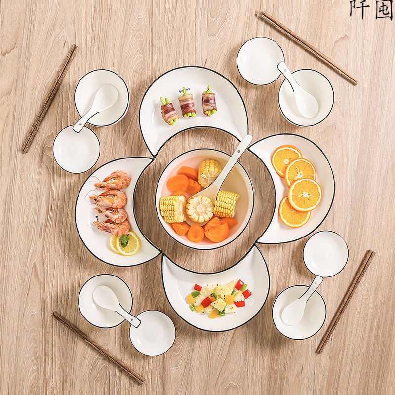 网红月亮盘子组合月牙拼盘餐具套装创意个性陶瓷菜盘家用奇形碟子