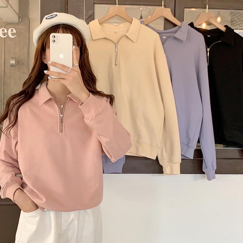 简遇luck品质女装原宿风卫衣女立领oversize大码休闲上衣港风打底