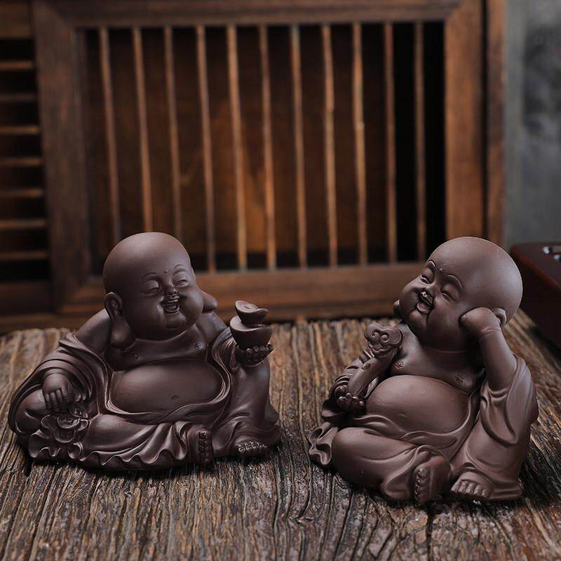 紫砂茶宠摆件精品可养大肚弥勒佛招财笑佛个性中国风茶盘车载摆件