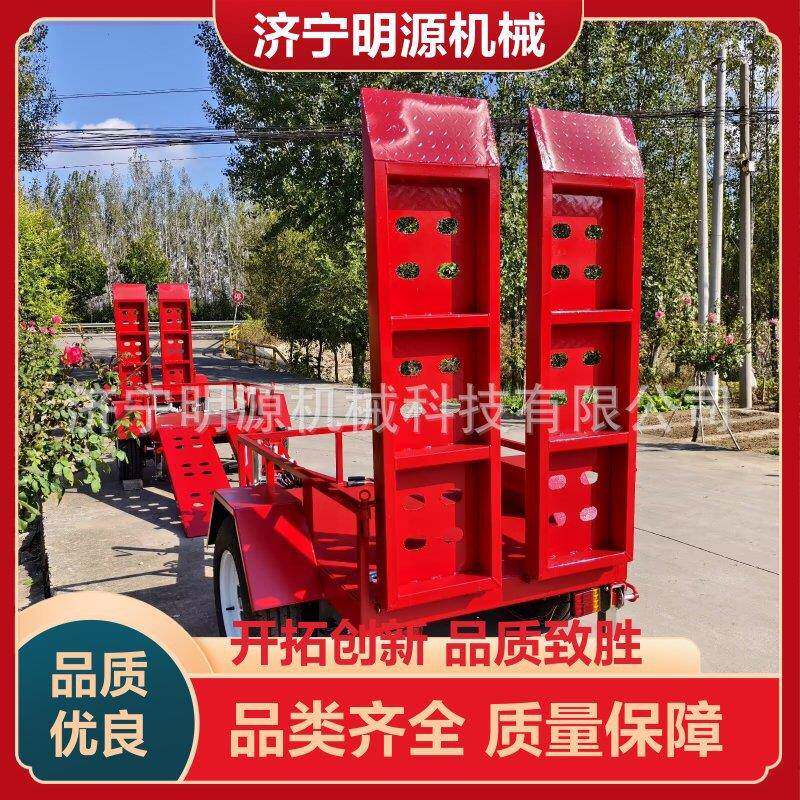 挖机运输拖车中置车桥平板车单轴双轮转运车带挡泥板